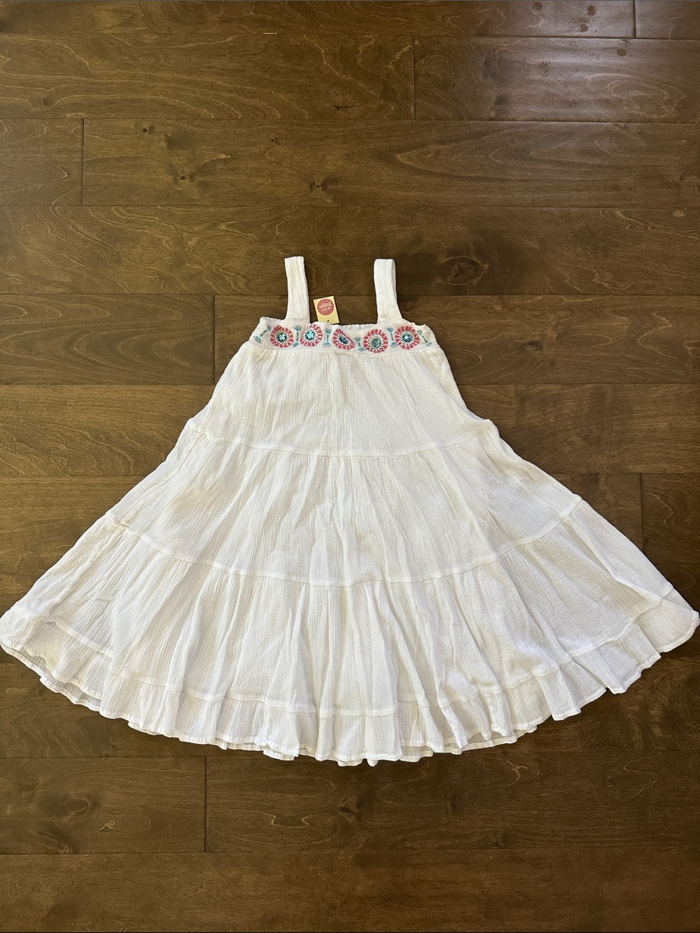 New MiniBoden White Beaded Dress, Size 4-5Y.